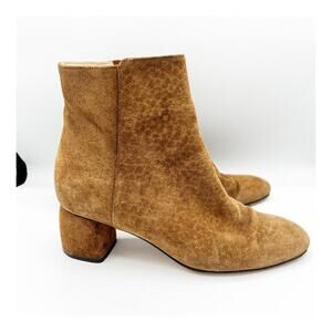 AGL Suede Almond Toe Zip Block Heel Veta Ankle Boot Bootie Tan 38/ 7.5-8